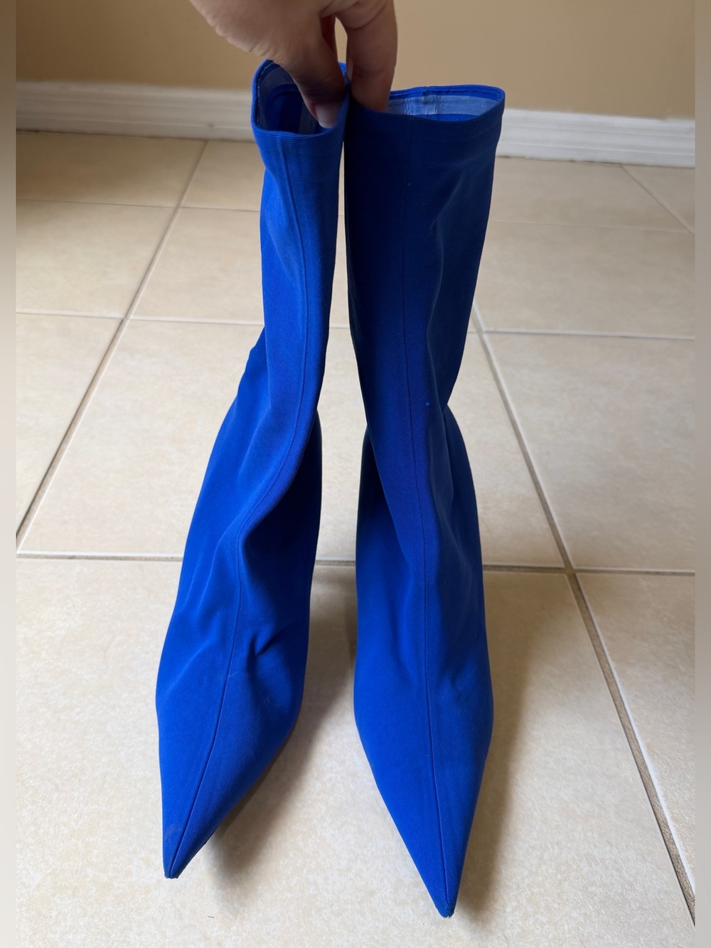 Balenciaga Women’s 10(40) Blue Knife Bootie Spandex Pointed Toe - Picture 2 of 16